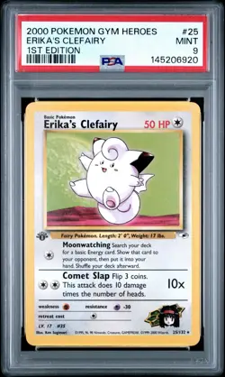Pokemon TCG 1st Edition Erika’s Clefairy Gym Heroes PSA 9 Mint Low Pop - Image 1