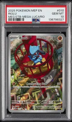 2025 POKEMON MEP EN-ME BLACK STAR PROMO #010 RIOLU PSA 10 - Image 1