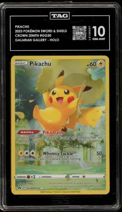 Pokemon Pikachu Crown Zenith Galarian Gallery Full Art #GG30 TAG 10 Gem Mint - Image 1