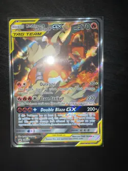 Pokemon Reshiram & Charizard GX TAG TEAM Black Star Promo Holo SM201 Full Art LP - Image 1