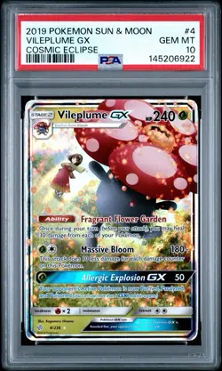 Pokemon TCG Cosmic Eclipse Vileplume GX Holo PSA 10 Gem Mint - Image 1