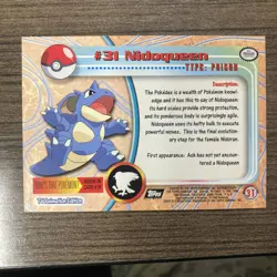 1999 Topps Pokemon #31 Nidoqueen TV Animation Edition Blue Logo - Image 4