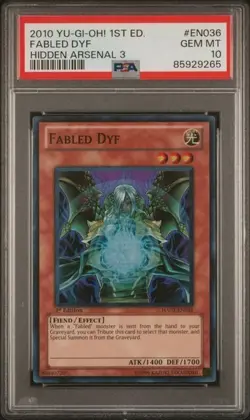 2010 Yu-Gi-Oh! Hidden Arsenal 3 #en036 Fabled Dyf Hidden Arsenal 3 PSA 10 - Image 1