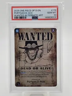 2025 One Piece OP13 Portgas D. Ace Wanted ERROR SP PSA 10 - Image 1