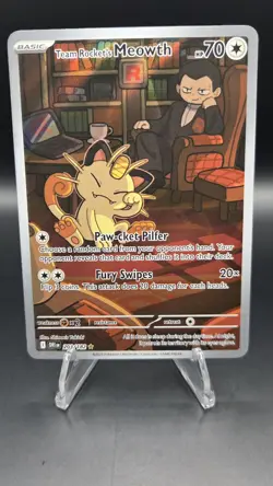 Team Rocket's Meowth 203/182— Near Mint — Destined Rivals — IR Pokemon Card - Image 1