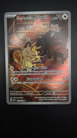 Team Rocket's Meowth 203/182— Near Mint — Destined Rivals — IR Pokemon Card - Image 2
