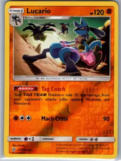 Lucario 117/236 Reverse Holo SM - Unified Minds - Pokemon Card - NM - Image 1