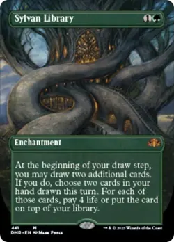 MTG English Sylvan Library (Borderless) NM Foil Dominaria Remastered - Image 1