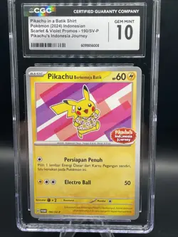 CGC 10 GEM Pikachu Batik 190/SV-P journey Indonesia PROMO Card Pokemon PINK - Image 1