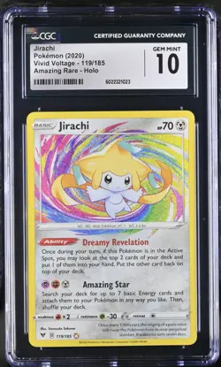CGC 10 Jirachi Holo 119/185 Amazing Rare SWSH Vivid Voltage Pokemon Card - Image 1