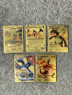 Set of 5 Charizard Gold Foil Fan Art Display Cards NM! - Image 1