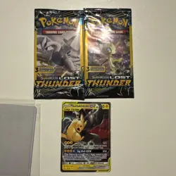 Pokemon TCG Lost Thunder 3-Card Booster Packs (2) Sealed + Pikachu Zeckrom GX - Image 1