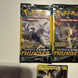 Pokemon TCG Lost Thunder 3-Card Booster Packs (2) Sealed + Pikachu Zeckrom GX - Image 2