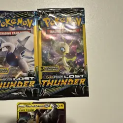 Pokemon TCG Lost Thunder 3-Card Booster Packs (2) Sealed + Pikachu Zeckrom GX - Image 3