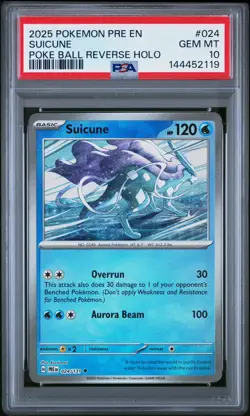 Pokemon Prismatic Evolutions Suicune Poke Ball Reverse Holo 024 PSA 10 - Image 1