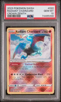 2023 POKEMON SWORD & SHIELD CROWN ZENITH #020 RADIANT CHARIZARD PSA 10 - Image 1
