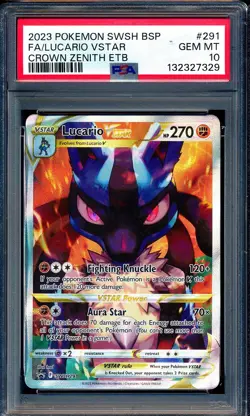 Lucario VSTAR 2023 Pokemon Crown Zenith #291 ETB Promo Full Art PSA 10 - Image 1