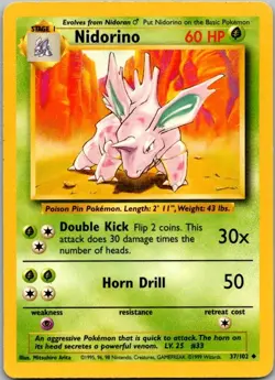 Base Set #037/102 Nidorino Pokemon Moderately Played - Image 1