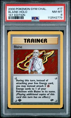 2000 POKEMON GYM CHALLENGE 1ST ED #17 BLAINE-HOLO PSA 8 - Image 1