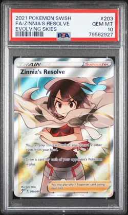 2021 POKEMON SWORD & SHIELD EVOLVING SKIES 203 ZINNIA'S RESOLVE PSA 10 GEM MINT - Image 1