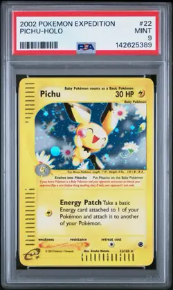 2002 Pokemon Expedition Pichu 22/165 Holo PSA 9 - NEW CERT VERY CLEAN - Image 1