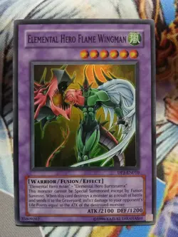Yugioh Elemental Hero Flame Wingman Super Rare DP1-EN010 Lightly Played - Image 1