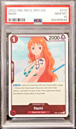 PSA 10 GEM MT Nami OP01-016 Pre Errata Rare 2022 One Piece Romance Dawn English - Image 1
