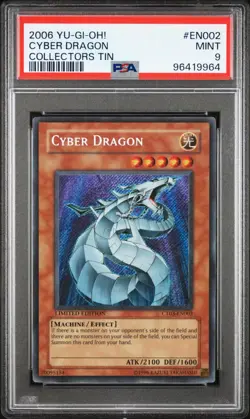 Yu-Gi-Oh! 2006 Cyber Dragon Secret Rare EN002 Collector's Tin PSA 9 Mint - Image 1