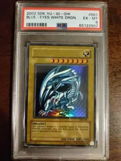 2002 Yu-Gi-Oh: SDK-001, Blue-Eyes White Dragon, EX Mint PSA 6 - Image 1