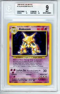 BGS MINT 9 Pokemon Trading Card Game Alakazam 001/102 Base Set Holo Rare Unltd - Image 1