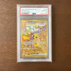 PSA 10 Pikachu Gold Hyper Rare EX 247/191 Surging Sparks SIR Pokemon Card - Image 1