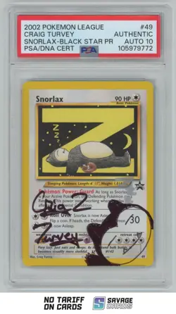 2002 Pokemon League BSP Craig Turvey PSA Cert. Auto Snorlax PSA #49 - Image 1