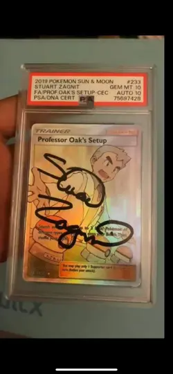 PSA 10 Signed Stuart Zagnit Pokemon Professor Oak's Setup Cosmic Eclipse 233/236 - Image 1