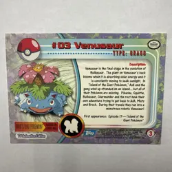 1999 Topps Pokemon TCG Venusaur #03 Non-Holo TV Series 1 Blue Logo - Image 2