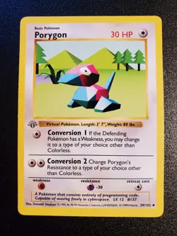 WOTC Pokemon Porygon Gray Stamp Shadowless Base Set 39/102 Regular 1st Edition - Image 1
