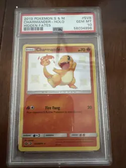 2019 POKEMON SUN & MOON HIDDEN FATES #SV6 CHARMANDER-HOLO PSA 10 - Image 1