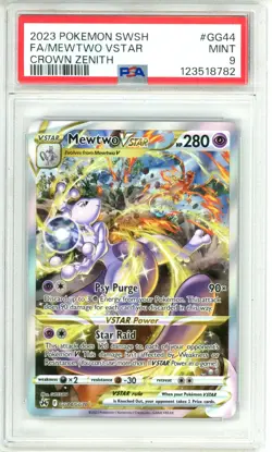 PSA MINT 9 Pokemon Mewtwo VSTAR GG44/GG70 Crown Zenith: Galarian Gallery Holo - Image 1
