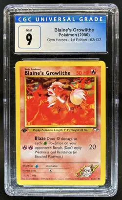 2000 Pokemon Gym Heroes 1st Edition Blaine's Growlithe #62/132 CGC 9 - Image 1