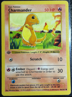 Charmander 1st Edition Shadowless 46/102- 1999 Pokemon - Image 1