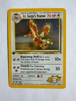 Pokemon 1st Edition Lt. Surge’s Fearow Holo w/ Swirl | Gym Heroes WOTC - Image 1