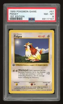 1999 Pokemon 1st Edition Shadowless Pidgey #57 PSA 8 - Image 1