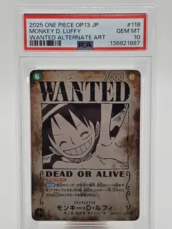 2025 One Piece Japanese OP13 Monkey D Luffy Wanted SEC Alternate Art PSA 10 - Image 1