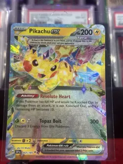 Pokemon TCG Sv08: Surging Sparks Pikachu EX Holo Foil Card 057/191 Double Rare - Image 1