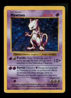 #2 Mewtwo 10/102 Base Set SHADOWLESS 1999 Holo Rare WOTC Pokemon Card TCG - Image 1
