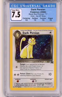 CGC Near Mint+ 7.5 Pokemon TCG Dark Persian 17/53 Wotc Promo Holo NO HP ERROR - Image 1