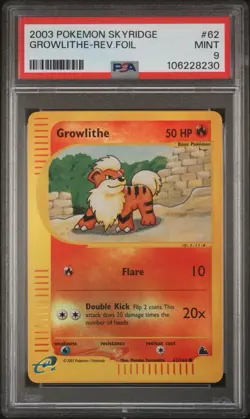 2003 POKEMON SKYRIDGE #62 GROWLITHE-REVERSE FOIL PSA 9 - Image 1
