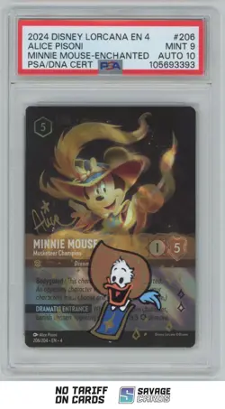 2024 Disney Lorcana 4 Enchanted Alice Pisoni Cert. Auto Sketch Minnie Mouse PSA - Image 1