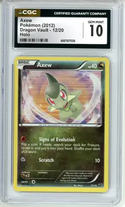 CGC GEM MINT 10 Pokemon Trading Card Game Axew 12/20 Dragon Vault Holo Rare 2012 - Image 1