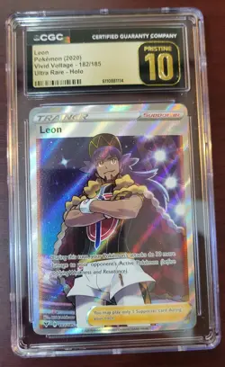 CGC 10 PRISTINE 2020 Pokemon SWSH Vivid Voltage Leon Full Art #182/185 - Image 1