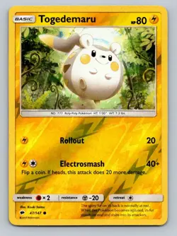 Pokemon Togedemaru SM - Burning Shadows 47/147 Near Mint NM Reverse Holo - Image 1